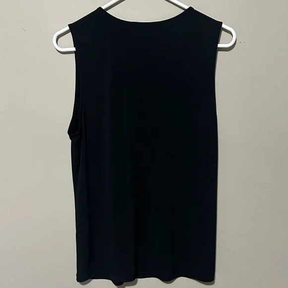 INC International Concepts Black Sleeveless V-Neck Tank with Silver Ring Trim - Picture 3 of 3